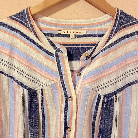 Xirena | Emersyn 100% Cotton Drawstring Waist Resort Beach Stripe Dress Large