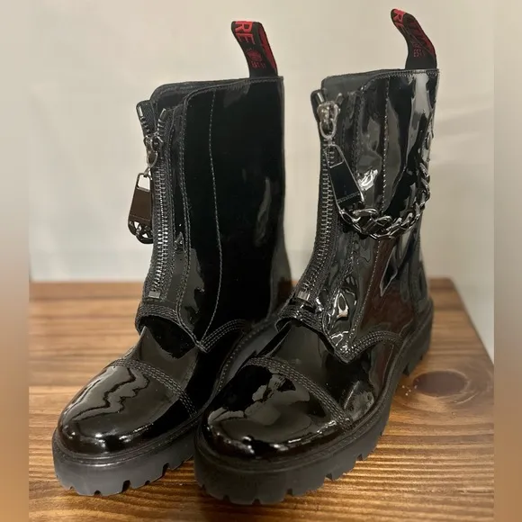Zadig &amp; Voltaire Joe Cecilia Leather Combat Boots (Black Chain) Size US 9/EU 39