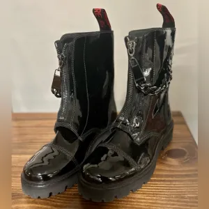 Zadig &amp; Voltaire Joe Cecilia Leather Combat Boots (Black Chain) Size US 9/EU 39