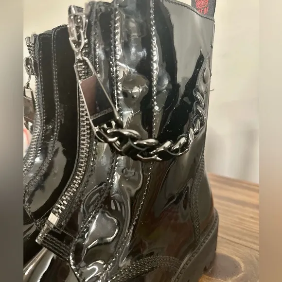 Zadig &amp; Voltaire Joe Cecilia Leather Combat Boots (Black Chain) Size US 9/EU 39