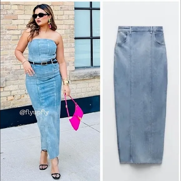 Zara denim midi skirt blue Size XS S M XL