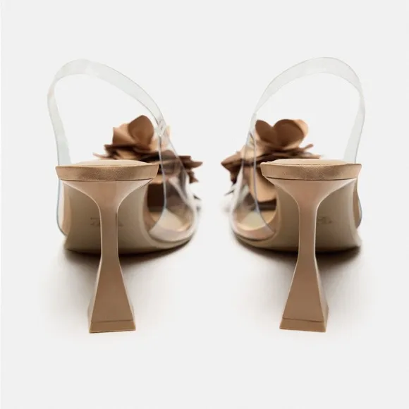 Zara floral vinyl clear slingback heels