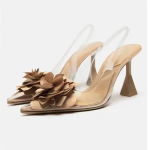 Zara floral vinyl clear slingback heels