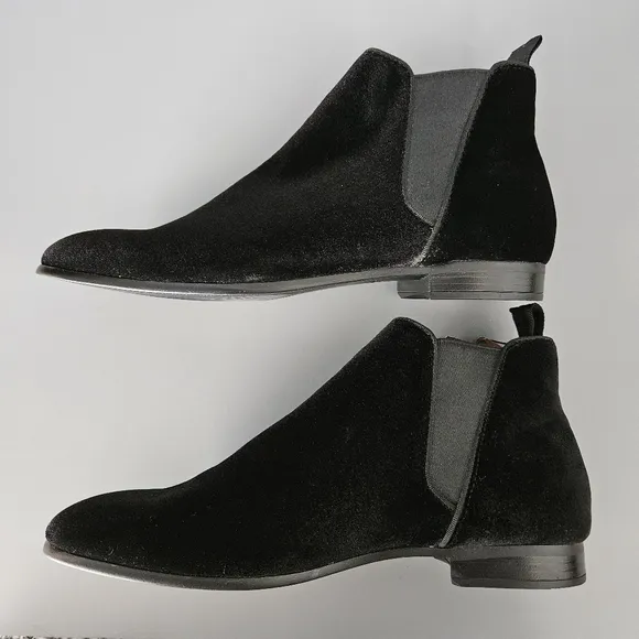 Zara Mens Black Velvet Chelsea Boots US 7 Ankle Velure Dressy Prom Wedding Party