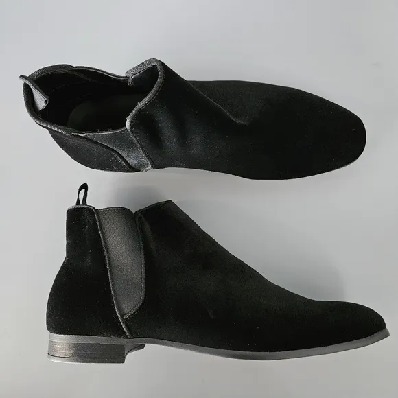 Zara Mens Black Velvet Chelsea Boots US 7 Ankle Velure Dressy Prom Wedding Party