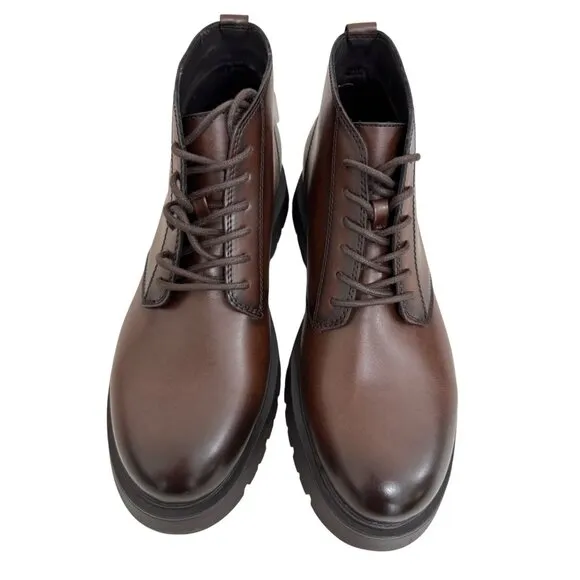 zara mens Lace Up Ankle Boots chunky lug sole brown faux leather sz 11