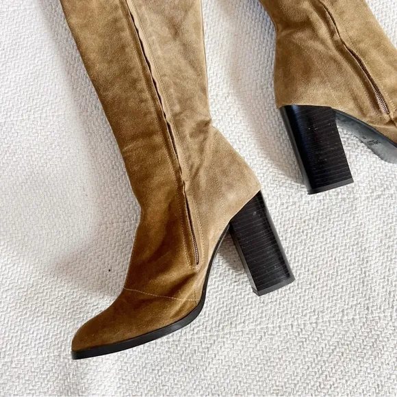 Zara Suede Leather Light Brown Knee High Heeled Boots