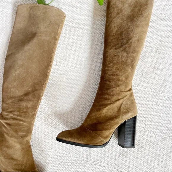 Zara Suede Leather Light Brown Knee High Heeled Boots