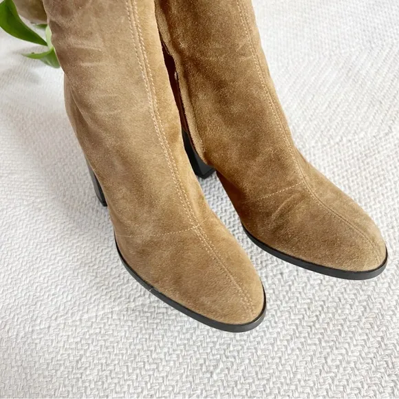 Zara Suede Leather Light Brown Knee High Heeled Boots