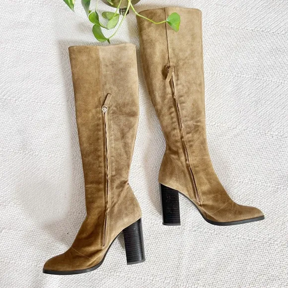 Zara Suede Leather Light Brown Knee High Heeled Boots