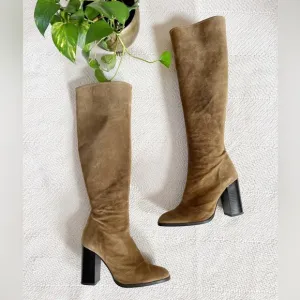 Zara Suede Leather Light Brown Knee High Heeled Boots