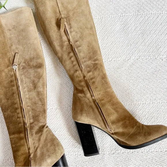 Zara Suede Leather Light Brown Knee High Heeled Boots