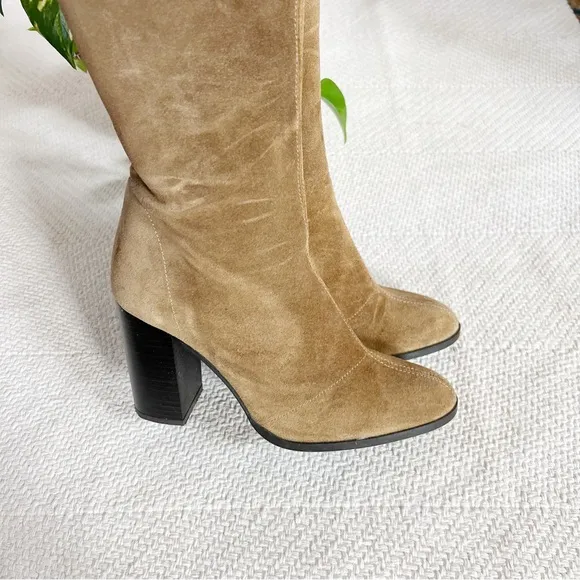 Zara Suede Leather Light Brown Knee High Heeled Boots