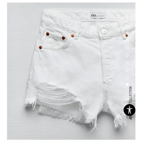 Zara White distressed high waisted denim jean shorts - ripped, frayed hem