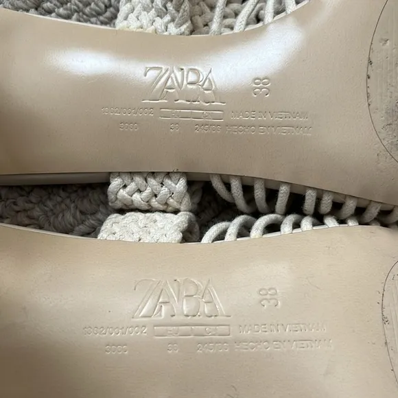 Zara Woven Crochet Macrame Braided Block Heeled Sandals Cream Off White sz 38