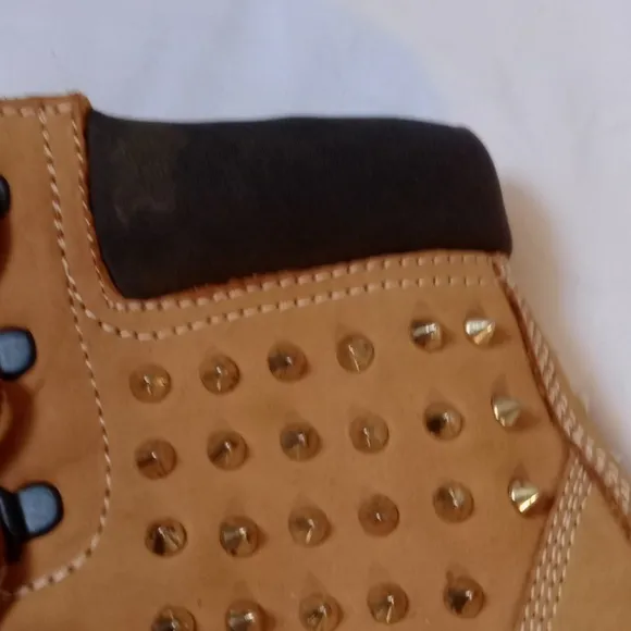 ZIGI girl Tan and Gold Heeled Boots with Studded Design, Size 8.5