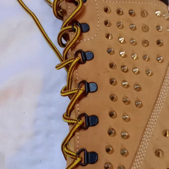 ZIGI girl Tan and Gold Heeled Boots with Studded Design, Size 8.5